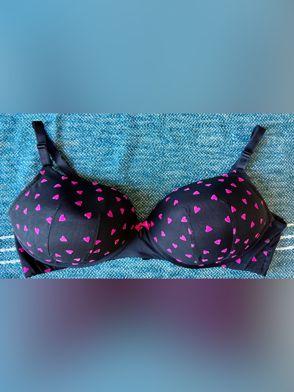 Torrid Curve 42D Black Pink Heart Wire-Free Lightly Lined Bra + Extender